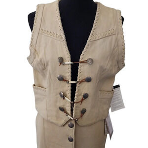 Pioneer Wear Vintage NOS Bone Cream Leather Fully‎ Lined Western Cowgirl Vest